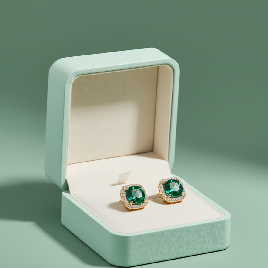 Emerald Square Stud Earrings