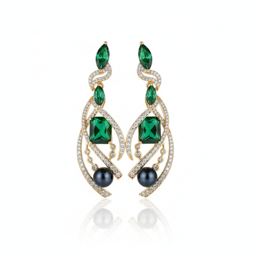 Emerald Triad Drop Earrings