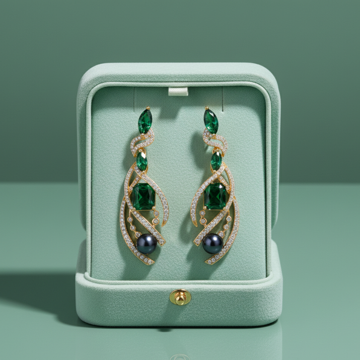 Emerald Triad Drop Earrings