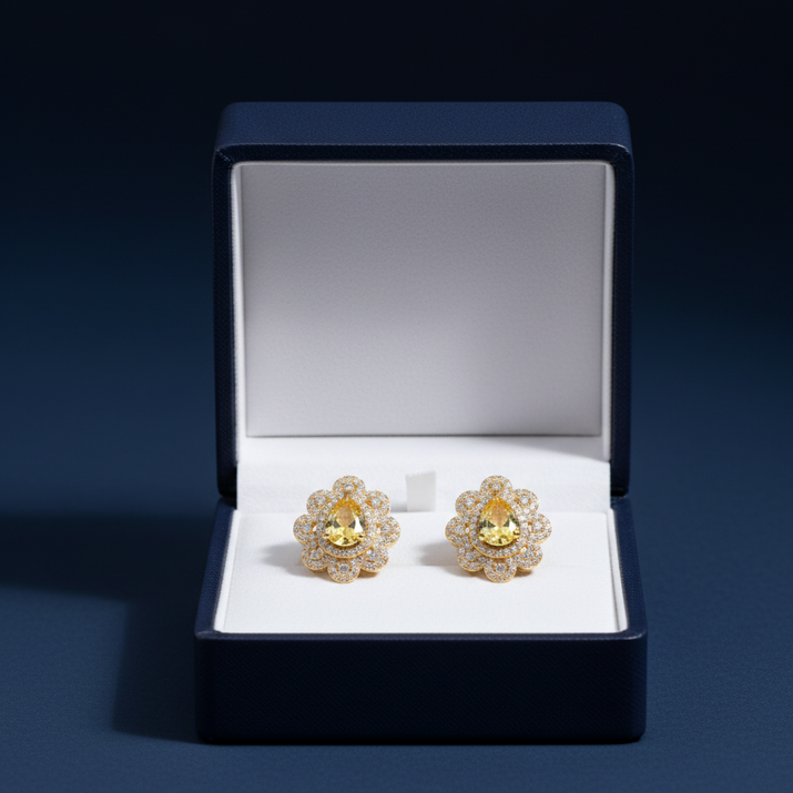 Citrine Floral Stud Earrings