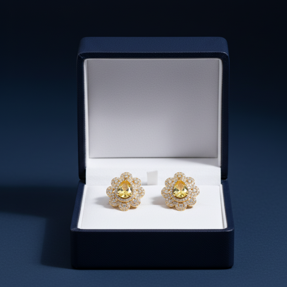 Citrine Floral Stud Earrings