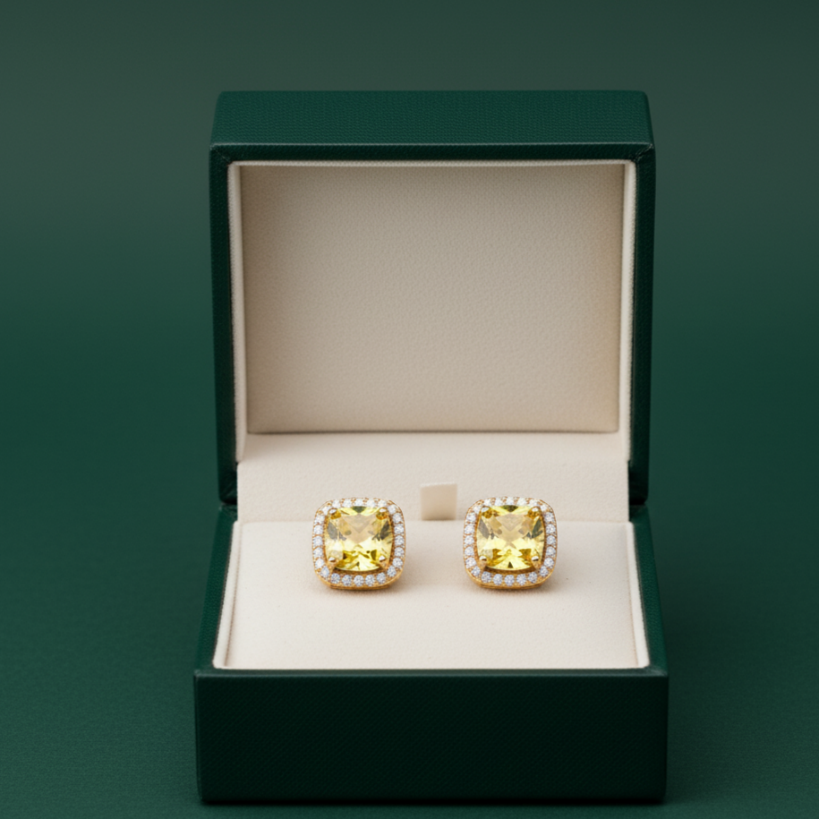 Citrine Cushion Stud Earrings