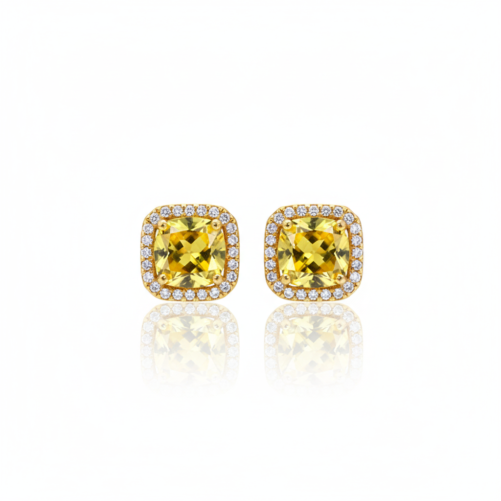 Citrine Cushion Stud Earrings