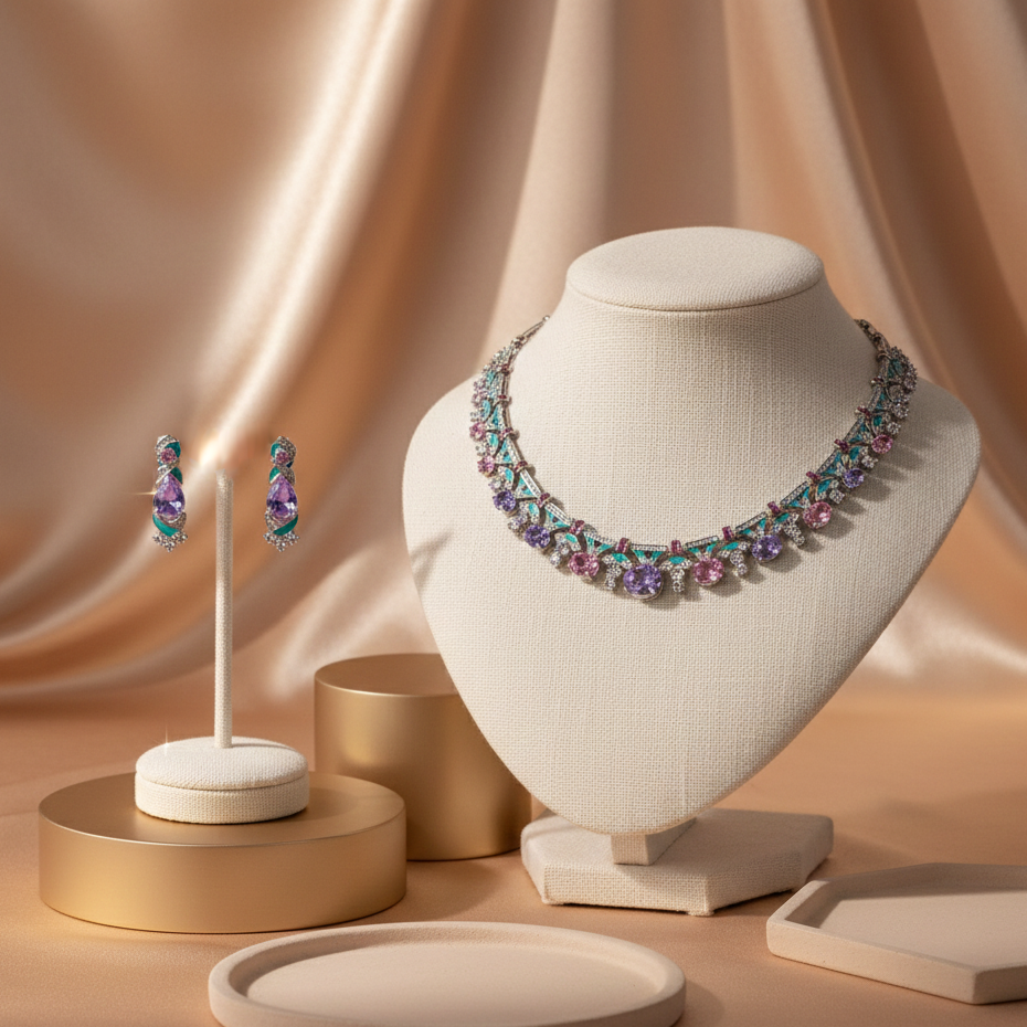 Amethyst Lotus Dream Rhodium-Plated Jewelry Set